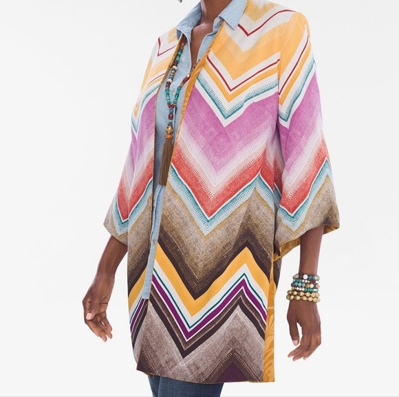 Chicos Women's Cheveron Multicolor Striped Reversible Kimono - Picture 5 of 10
